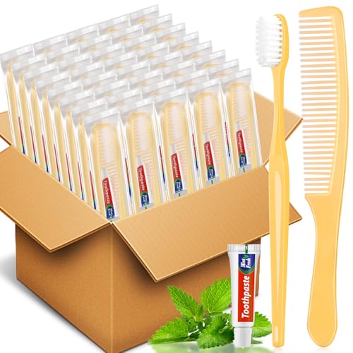 120 Pack Disposable Travel Toothbrush Sets with Toothpaste and Comb - Homeless Care Bulk