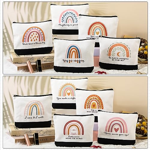 Sieral 30Pcs Canvas Makeup Bags Bulk for Women – Motivational Rainbow Pattern (10 Styles x3)
