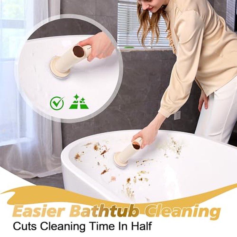 Electric Spin Scrubber, 2600mAh Battery with Extra-Long Runtime, 10 Brush Heads, IPX7 Waterproof Power Shower Scrubber with Long Handle, 2 Speeds Cordless Cleaning Brush for Bathroom Bathtub