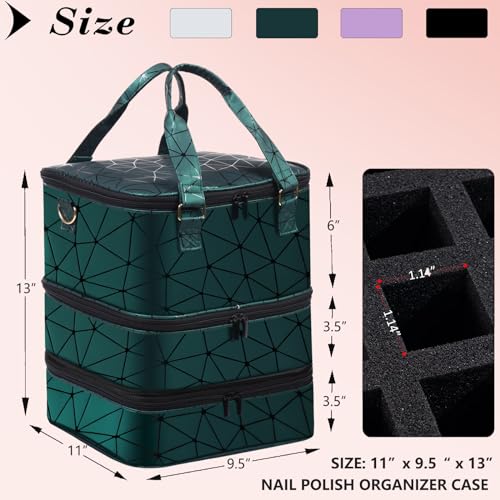 FCQQYWZ Large Nail Polish Organizer Case 84+ Bottles & Lamp, 3 Layers Green-84Bottles