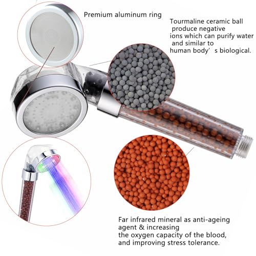 Socila LED Sprayer Head Color Changing for Shampoo Bowl Salon, Spray Head High Pressure Auto Color Changing For Dry & Frizz Hair With Stainless Steel Hose 1/2" to 1/4 Nut