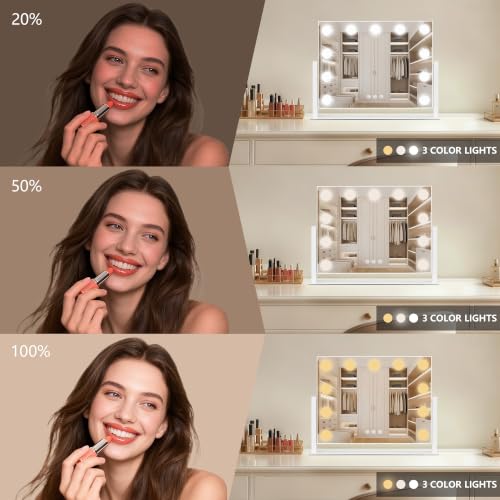 Moonee 17x13-Inch White Vanity Mirror with Lights, 360° Swivel & Dimmable LED