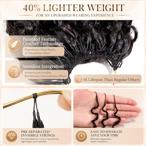 Natural Black Burmese Curly Crochet Hair 20 Inch, 50g - Knotless Feather Extensions for Protective Styles