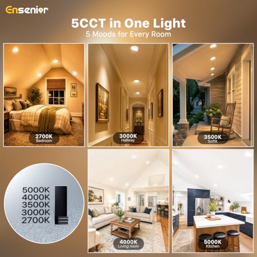 Ensenior 6 Inch Gimbal LED Recessed Light 5CCT Dimmable 12W 1200LM 6-Pack