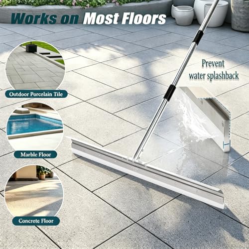 AugFir Large Heavy-Duty Floor Squeegee - 33.4" Silicone Blade, 63" Handle for Concrete & Garage Cleaning