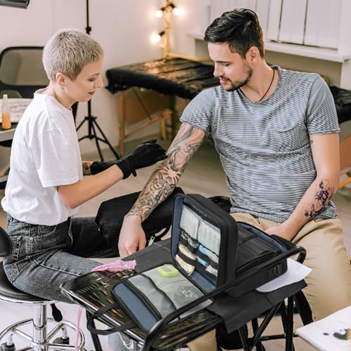 Large Tattoo Supplies Organizer Case with Transparent Pockets for Travel & Studio