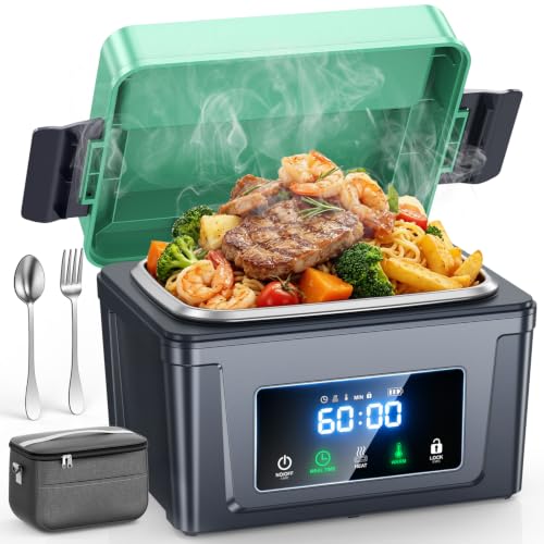 Blue Cordless Electric Lunch Box with 6.7 Cups Capacity, 30000mAh Battery & Removable Divider