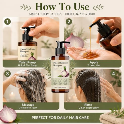 Onion Hair Growth Shampoo with Rosemary & Biotin - Thickening & Strengthening Formula for All Hair Types - 10 fl oz