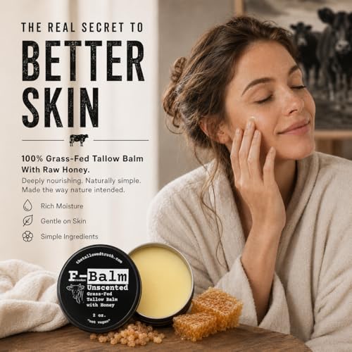 The Tallowed Truth Beef Tallow Balm Unscented Honey - Hydrating Skin Moisturizer & Soothing Face Balm