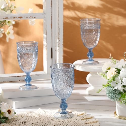 Blue Plastic Wine Goblets Set of 36 - 10oz Vintage Dinnerware - Variation of THIS listing