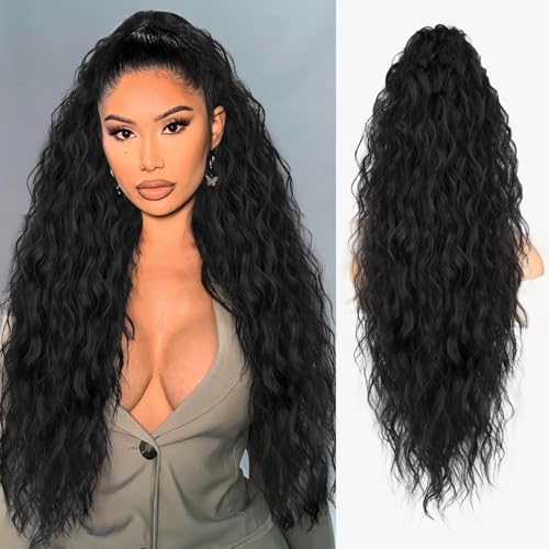 30-Inch Curly Ponytail Extension with Claw Clip - Natural Look Black