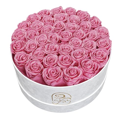 40 Preserved Roses in Velvet Box - Romantic Gift for Women, Pink