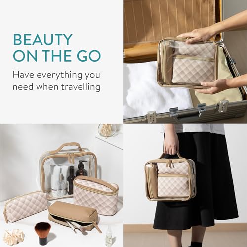 Navaris 4-in-1 Travel Cosmetic Bags - Lightweight & Portable Makeup Holder - Organizer Case for Toiletries Cosmetics & Essentials - TSA-Approved Organizing Toiletry Bag Set - Brown