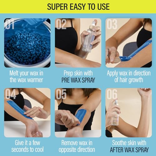 Brazilian Hard Wax for Coarse Hair - Bikini & Underarm Waxing Kit with Pre & Post Spray