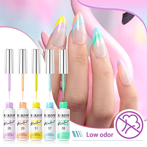 RARJSM Nail Art Gel Liner 24 Color Line Art Painted Gel Nail Polish Set Pink Blue Green Silver Gold Glitter for Nails Painting Drawing Soak Off U V L E D Curing Requires Bulid in Thin Nailart Brush