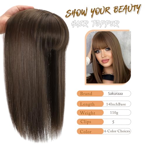 Sakuraaa Brown 14-Inch Wavy Hair Topper for Thinning Hair Women