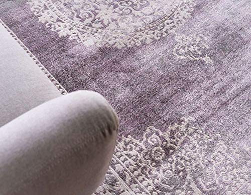 5'1 x 8' Rectangle Area Rug - Purple & Gray Modern Vintage Style