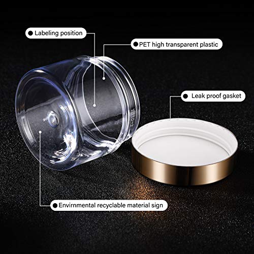 SATINIOR 100 Pcs Plastic Jars with Lids Small Containers Lids Wide Mouth Small Plastic Containers for Lotion Cream Rhinestones Body Butters Travel Storage(4 oz,Gold)
