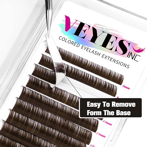 VEYES INC Colored Lash Extensions 03 05 07 15 C/D Curl 8-16mm Mixed Length Tray, Premium Individual Silk Eyelashes, Professional Supplies for Lash Techs (Dark Latte Brown 0.05 CC 8-16mm)