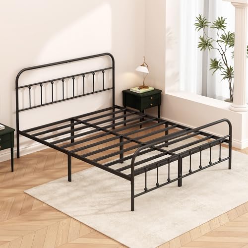 King Size Metal Bed Frame - Black, Easy to Assemble, Heavy Duty Steel Support