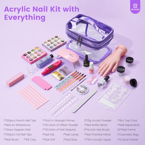 Deciniee Dark Purple Nail Art Kit for Beginners with Practice Hand & Glitter Powder