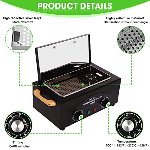 Sterilizer for Nail Tools 1.5L 110V 300W High Temperature Metal Clean Box with Adjustable Timer Temperature Sterilizer Cabinet for Manicure SPA Salon Metal Hairdressing Tool Equipment(black)