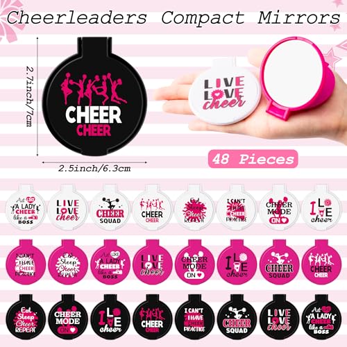 Y1tvei Cheerleading Mirror Hairband Gifts - 96Pcs Black White Pink Compact Mini Folding Pocket Mirrors with Hairbands I Love Cheer Team Accessories Bulk Gifts for Team Cheerleader Cheer Party Favors