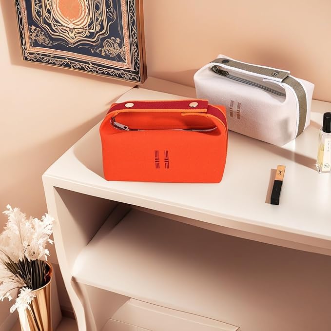 Orange Red Canvas Makeup Bag for Women, Travel & Hanging Cosmetic Organizer - Variation: Red