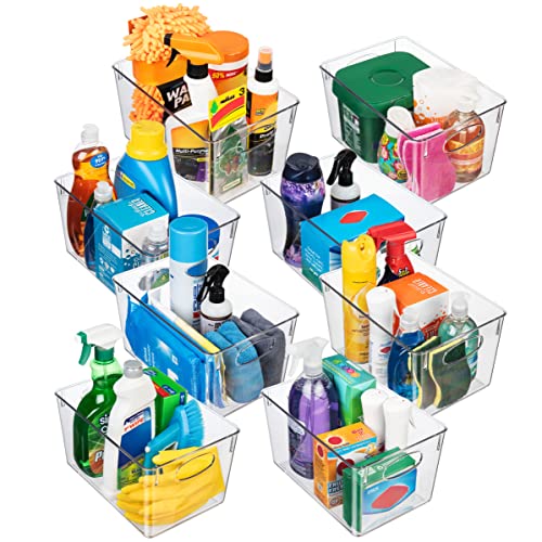 8 Pack Plastic Storage Bins with Lids - 11x7.5x6 Inch Kitchen & Pantry Organizer