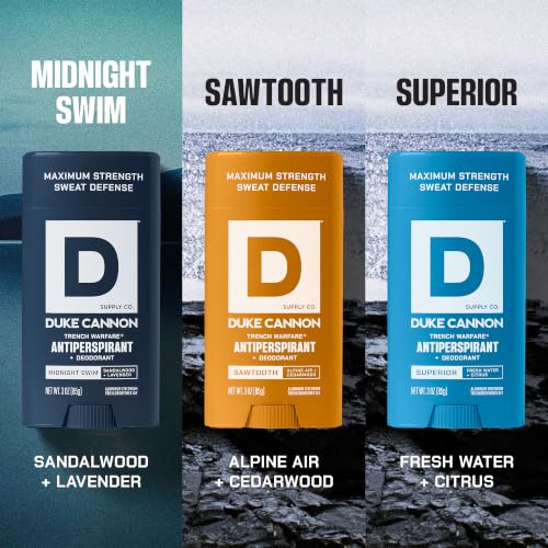 Duke Cannon Trench Warfare Antiperspirant 3 oz - 3 Pack Midnight Swim + Sawtooth + Superior