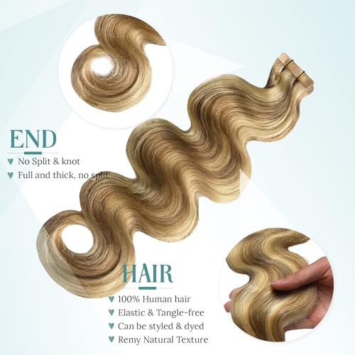 Munx Body Wave Tape-In Hair Extensions - Human Remy Blonde Highlight 14 Inch