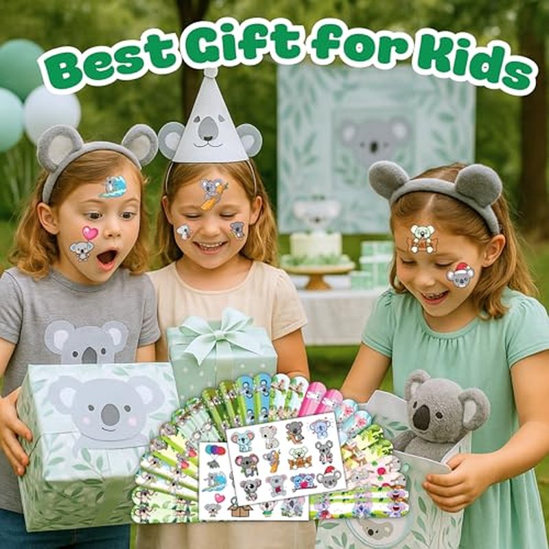 48 PCS Koala Party Set - 24 PCS Temporary Tattoos & 24 PCS Slap Bracelets - Adorable Koala-Themed Gifts for Kids, Girls, and Boys - Perfect for Birthdays, Baby Showers, Classroom Rewards & Decor