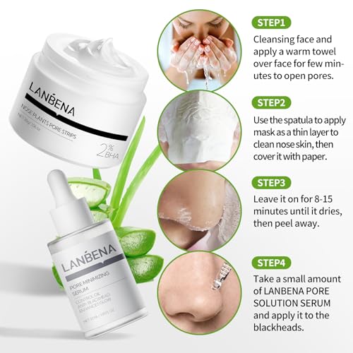 LANBENA 3-in-1 Blackhead Remover Set with Nose Strips & Pore Serum – Face Mask & Pore Minimizer