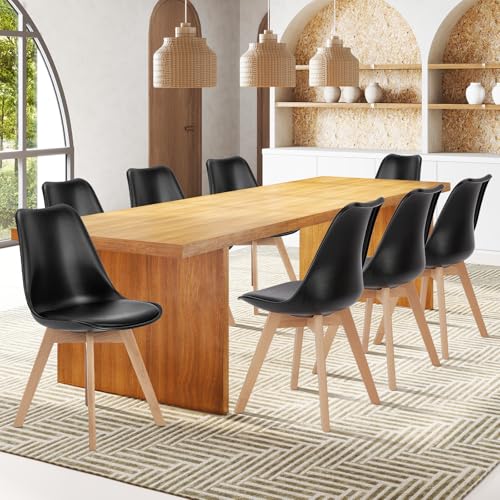 OLIXIS 8-Piece Dining Chair Set with Wood Legs and PU Leather Upholstery