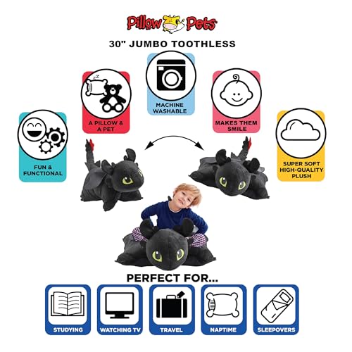 Jumbo Plush Toothless Pillow Pet - How to Train Your Dragon Toy 30"