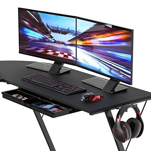 Black L-Shaped Corner Desk with Monitor Stand & Drawer - 51x51 Inch