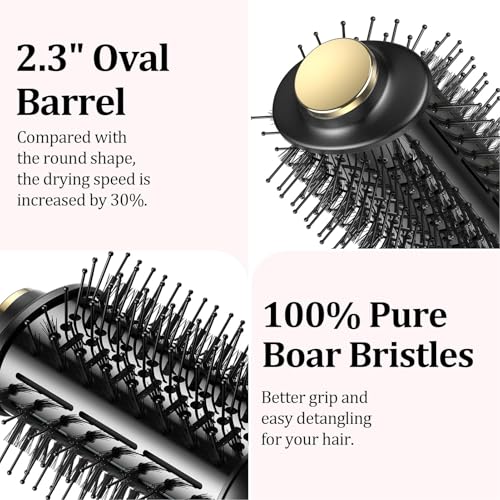 Mini Dual Voltage Hair Dryer Brush with European Plug Adapter - Black, Travel Size