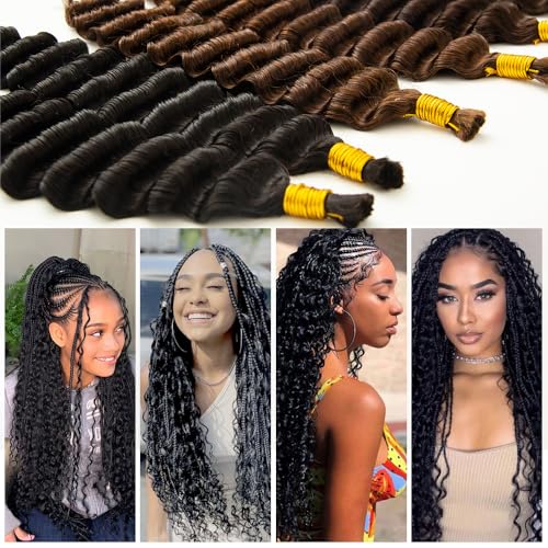 Human Braiding Hair Set 16 Inch #4 Deep Curly Virgin Brazilian Hair for Boho Braid