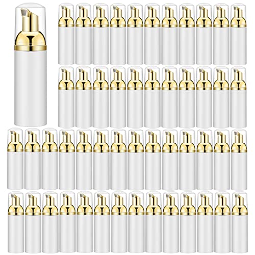 Lil Ray 50PCS White Foam Bottle with Gold Pump, Empty Travel Foaming Dispensers for Hand Soap,Lash Shampoo(2 Oz)