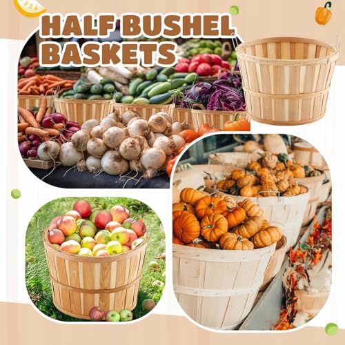 Marsui 6-Piece Jumbo Half Bushel Wood Baskets - Natural Farm Planters
