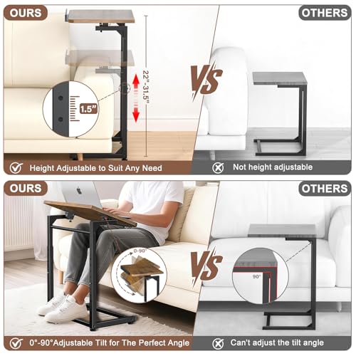 Brown 2-Pack Adjustable TV Tray Tables with Tilt & Phone Slot - Foldable Couch Side Desks