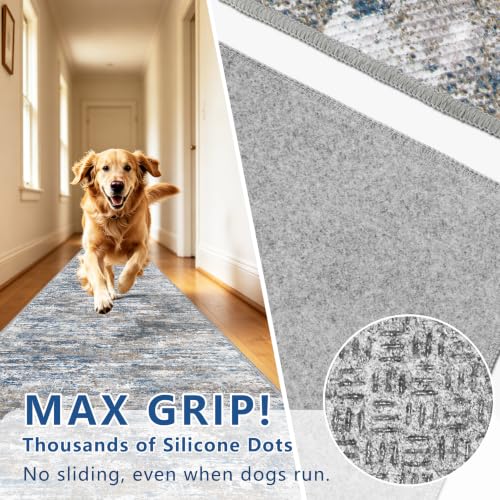 Abstract Multi 2.6x18ft Non-Slip Washable Carpet Runner for Hallway