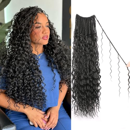 Haftaluv 14 Inch Boho Crochet Goddess Box Braids Hair - Pack of 8, 1B