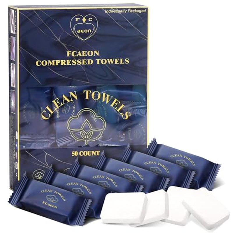 Compressed Towel Tablets Large Ultra Soft Disposable Face Towel Individually Wrapped 12x9 Inch Portable Washcloths for Makeup Removal Beauty Salon Gym Camping Travel Outdoor Sports(50 Pcs Blue)