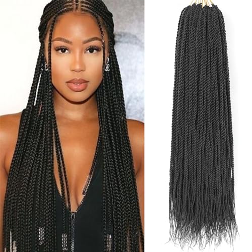 ZRQ 24 Inch Senegalese Twist Crochet Hair Prelooped 25 Strands Pack of 8, 1B#