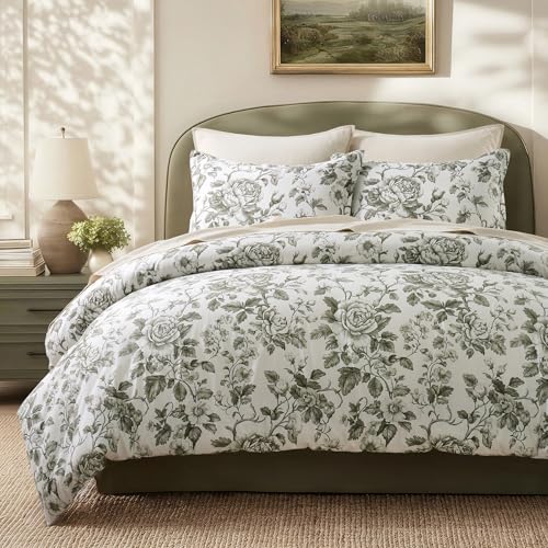 EverGrace Cotton Sateen Duvet Cover Set Queen Olive Green No Comforter - 90"x92"