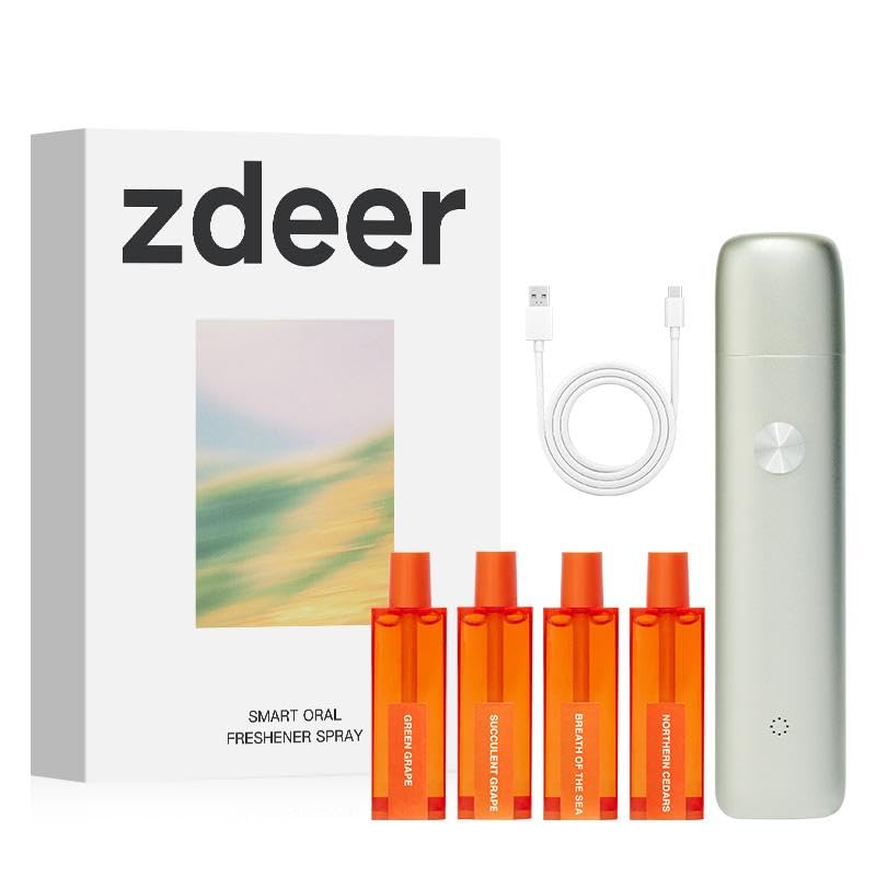 ZDEER Smart Electric Oral Spray - Mouth Spray Fresh Breath, Cool Mint Breath Spray, Mouth Freshener Spray, Rechargeable, Alcohol Free, With 4 Pods (Classic+4 Bombs)