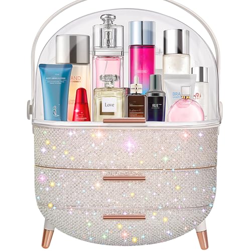 Teen Girls Gift Makeup Organizer,Skincare Organizer Jewelry Storage,Cosmetics Storage and Display Case,Make Up Holders and Organizers for Countertop,Bathroom Organizer (Pearl White)