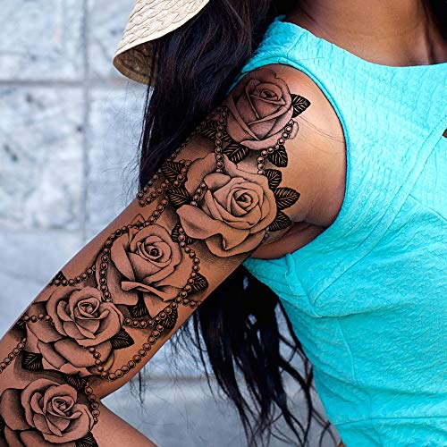 Temporary tatoo sleeve for women Stick on flower rose flora flowers adult temporary tattoo sticker transfer female body art realistic waterproof rockstar biker goth temp tattoo legs festival