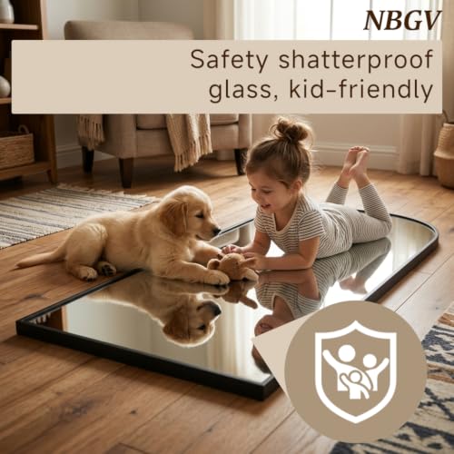 Full Length Floor Mirror with Stand - Arched Modern Design, HD Explosion-Proof Glass, Black 58x18 inches